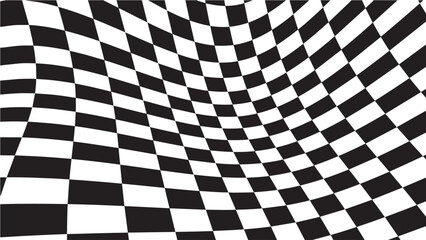 Optical illusion wave. Chess waves board. Abstract 3d black and white illusions. Horizontal lines stripes pattern or background with wavy distortion effect. Vector illustration.