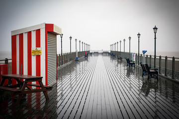 Skegness Pier on the East Coast Of England on a damp Summers day.