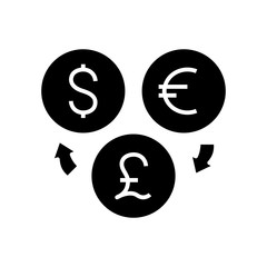 Currency exchange black icon, concept illustration, vector flat symbol, glyph sign.