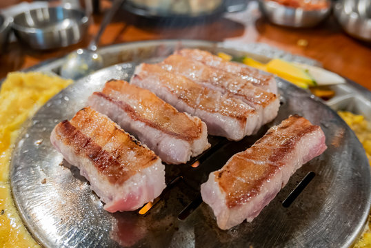 close up shot of Korean style BBQ meat
