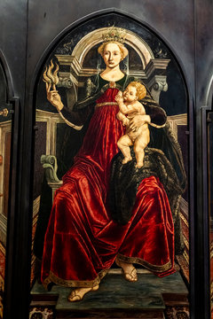 Charity, from panels depicting the Virtues in Uffizi Gallery in Florence, Italy