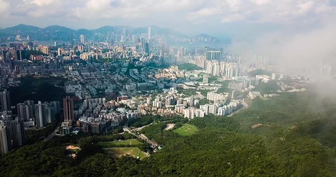Aerial footage of Hong Kong island downtown modern cityscape