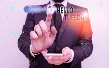 Handwriting text writing Hello Tuesday. Conceptual photo a greeting or warm welcome to the third...
