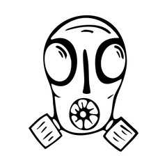 Gas mask linear monochromatic icon isolated on a white background. Hand-drawn outline symbol. Vector sketch of protective medical, army equipment, workwear in case of radiation threat, disinfection