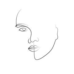 Set of Woman's Face Line art, Isolated on a white background. Vector Portrait of a female. For Beauty Concept, t-Shirt Print, postcard, poster. Vector hand drawn illustration.