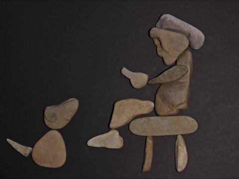 Animiertes Steinbild Alte Frau mit Hund