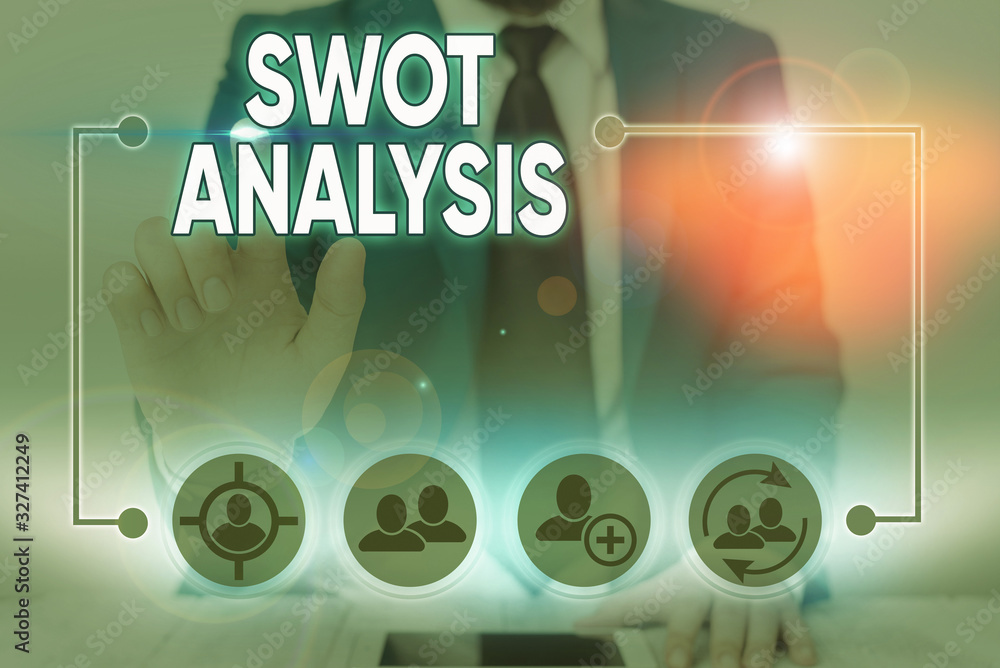 Poster handwriting text writing swot analysis. conceptual photo framework used to evaluate a company compet