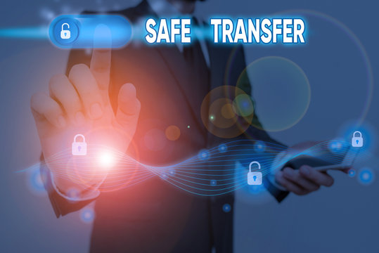 Conceptual Hand Writing Showing Safe Transfer. Concept Meaning Electronic Funds Transfer From One Demonstrating To Another