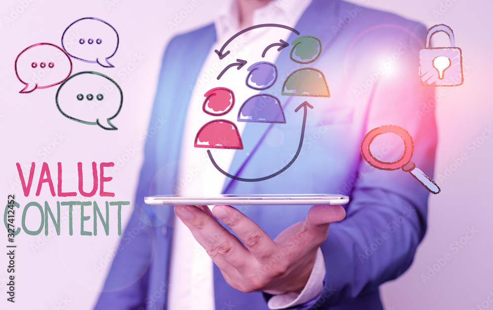 Poster writing note showing value content. business concept for quality content writing to get good on sear