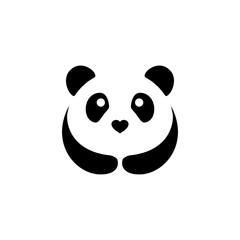 Cute panda black and white vector cartoon. Panda with heart nose character.