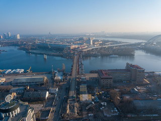 Aerial drone view. Havana bridge in Kiev.