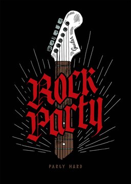Rock party vintage guitar headstock poster.