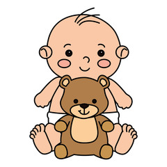Fototapeta premium cute little baby boy with teddy bear vector illustration design