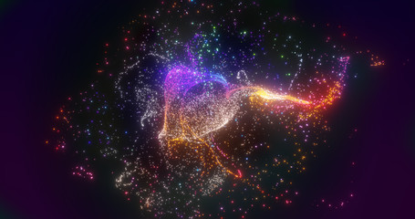 Abstract glowing particles in space on digital background