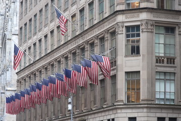 Manhattan NY, flags on the building.