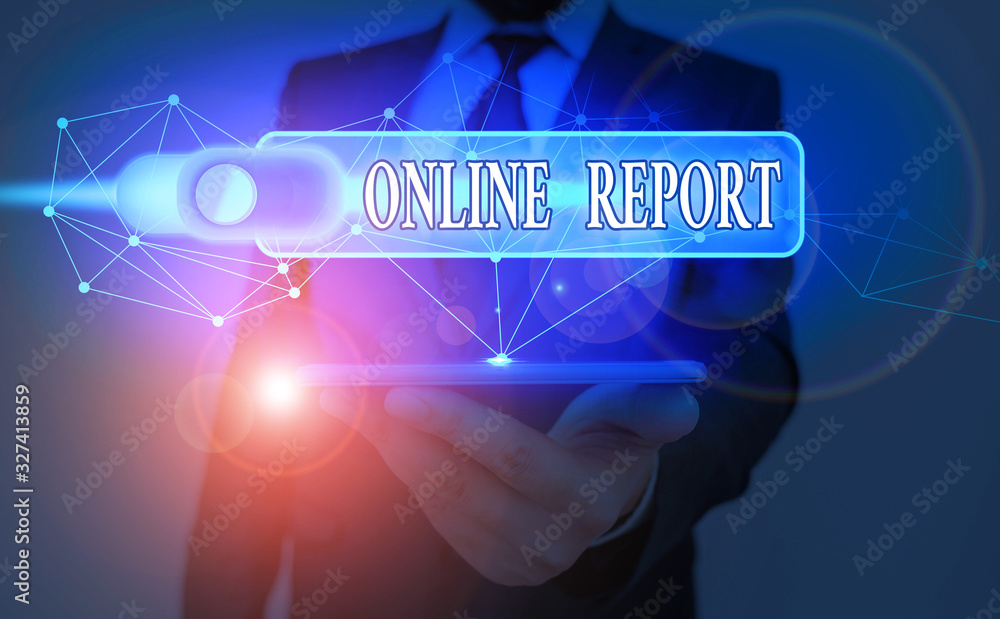 Poster text sign showing online report. business photo showcasing to give a description of something or inf