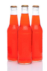 Three Strawberry Soda Bottles on White