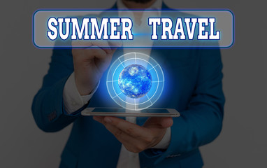 Conceptual hand writing showing Summer Travel. Concept meaning specific trip or journey usually for...