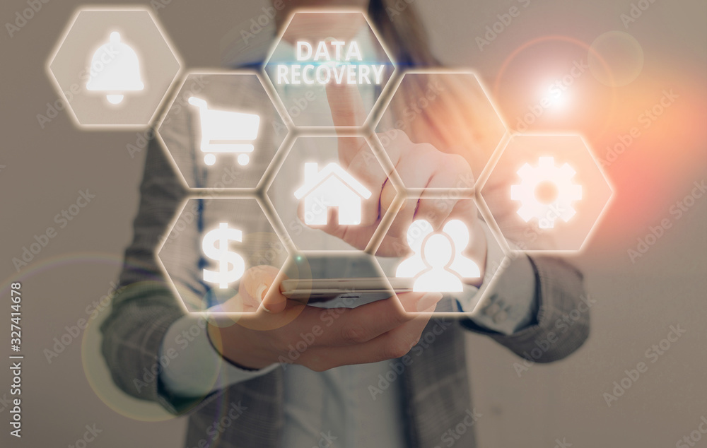 Poster text sign showing data recovery. business photo text process of salvaging inaccessible lost or corru