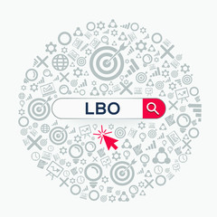 LBO mean (leveraged buyout) Word written in search bar ,Vector illustration.
