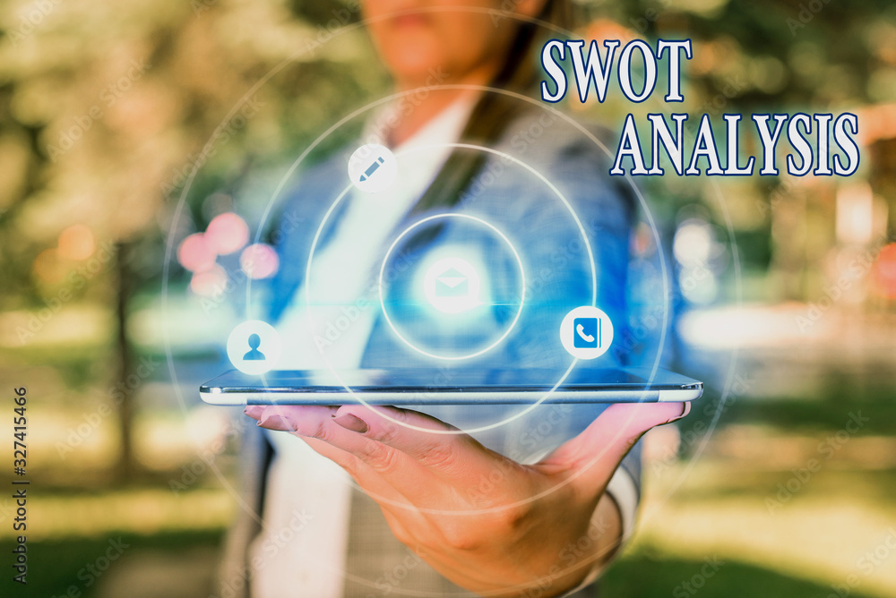 Poster text sign showing swot analysis. business photo showcasing framework used to evaluate a company comp