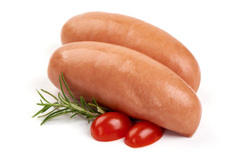 Fresh boiled sausages, isolated on white background