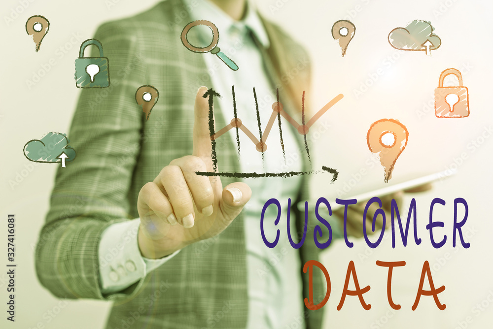 Poster writing note showing customer data. business concept for all records and information pertaining to a