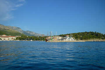 Naklejka premium Docked ships in marina in Makarska, Croatia on June 17, 2019.