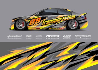 Fototapeta premium Car decal design vector. Graphic abstract stripe racing background designs for vehicle, race, rally, adventure and car racing livery.