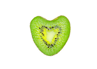 Cut kiwi in the form of a heart on a white background
