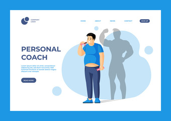 Fototapeta na wymiar Personal coach landing page vector template. Love your body, dreams come true webpage concept with typography.