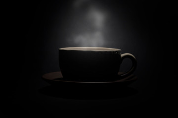 coffee mug on a black background. the steam from the coffee. silhouette of a Cup of coffee. Cup silhouette on a black background.