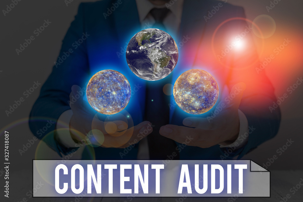 Poster word writing text content audit. business photo showcasing process of evaluating content elements an