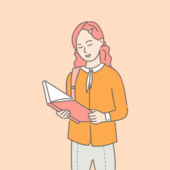 Girl reading paper book vector cartoon illustration. Intelligent woman enjoying interesting novel.