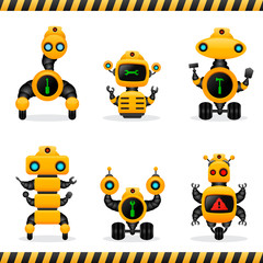 Vector industrial construction worker robot set
