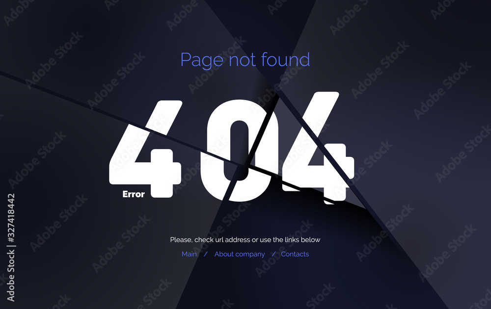 Fototapete error 404. web page template, page not found. page 404 broken into pieces. vector illustration on a 