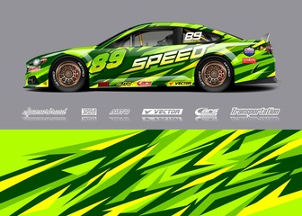 Car decal design vector. Graphic abstract stripe racing background designs for vehicle, race, rally, adventure and car racing livery. © zoulgraphic