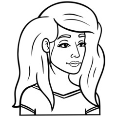 monochrome vector illustration of a beautiful woman with long hair diagonally from the side.  portrait, face, avatar, outline.