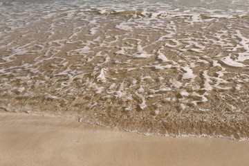 Waves and sandy beaches, clear water at the Beach background or wallpaper. copy space