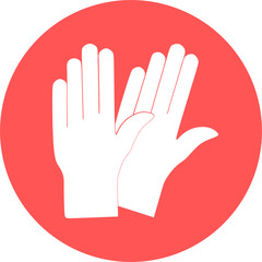 Fototapeta na wymiar Medical gloves in red circle icon. Protective rubber gloves icon for infographic, website or app. Latex hand protection sign. Housework cleaning equipment symbol.