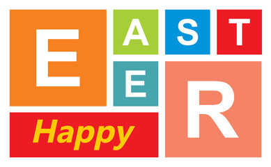 Text-decoration congratulation with Easter. The letters E A S T E R are inscribed in multi-colored squares. Vector illustration.
