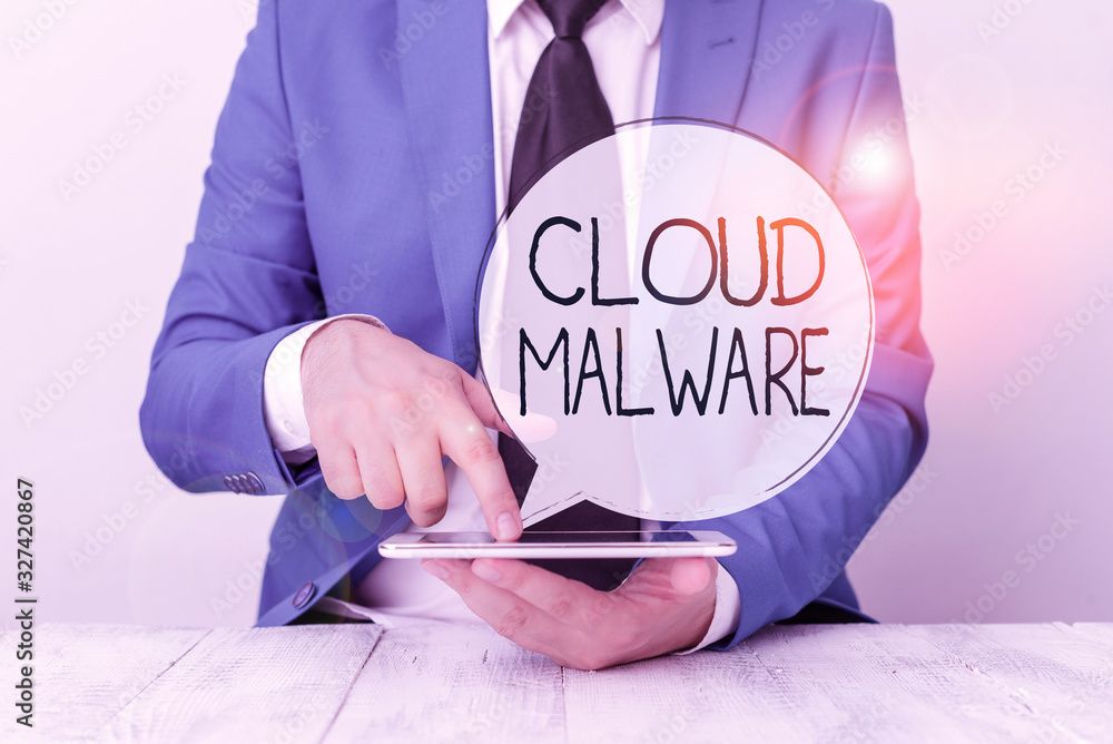 Poster handwriting text cloud malware. conceptual photo malicious software file or program harmful to a com
