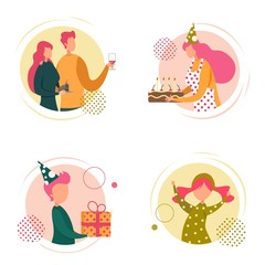 Family Celebrate Birthday Set Isolated on White