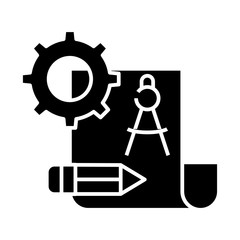 Engineering drawing black icon, concept illustration, vector flat symbol, glyph sign.