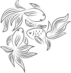 Line art fishes carp koi elegant style vector illustration