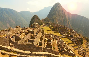 Fotobehang Machu Picchu, Cusco region, Peru: Overview of agriculture terraces, Wayna Picchu and surrounding mountains in the background, UNESCO, World Heritage Site. One of the New Seven Wonders of the World © minoandriani