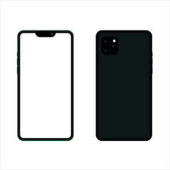 Smartphone mockup. New black frameless smartphone mockup with white screen. Isolated on white and black background.