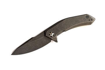 Black knife on a white background. Folding knife isolate.