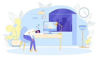 Exhausted Office Worker Sleeping at Workplace.