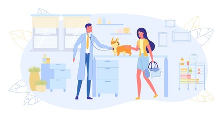 Fashionable Lady Coming with Dog for Medical Exam.